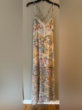 Promesa Floral Slip Maxi Dress in Cream, Pink and Yellow